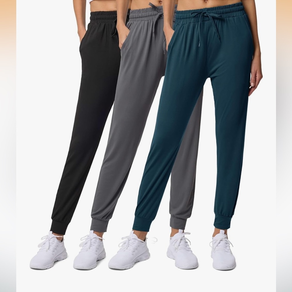 Set of 3 Real Essentials Women's Jogger Pants - Black, Gray, Teal